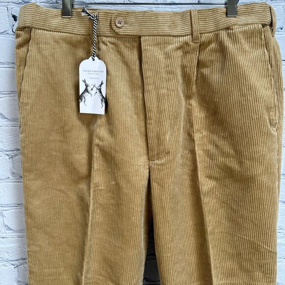 Peter Christian Men's Pleated County Corduroy Cotton Pants, Size W38 x L29, Sand - Picture 5 of 13